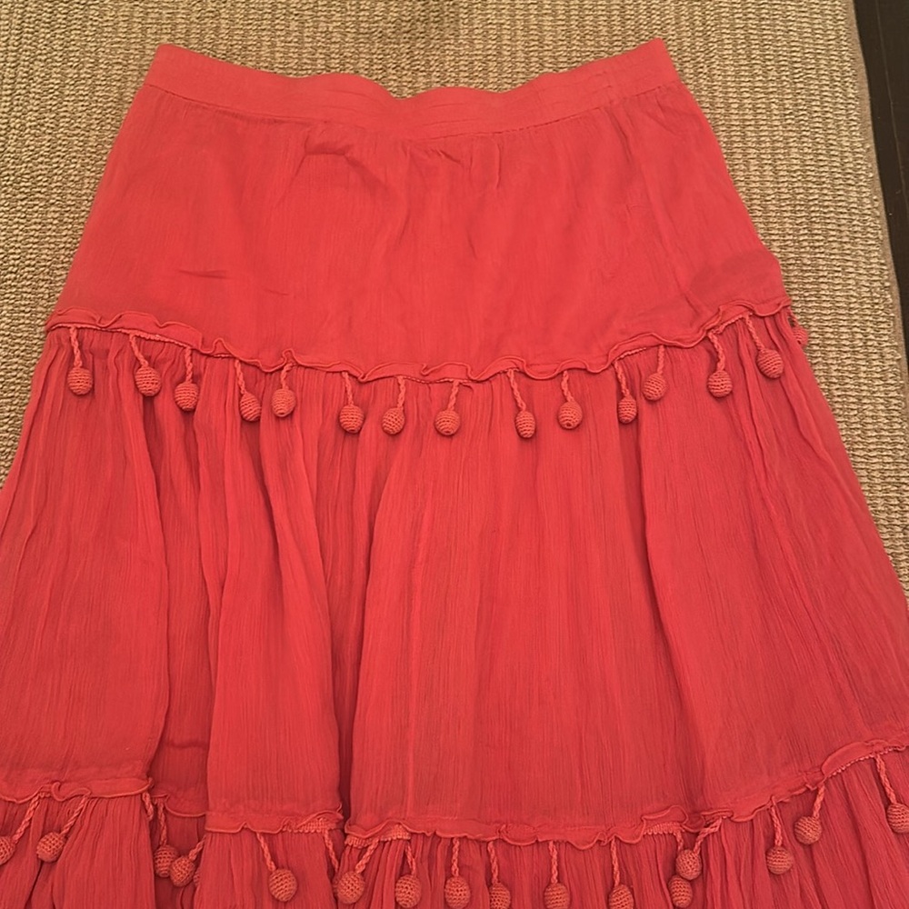 Calypso St Barth Coral Pom-Pom Tiered Skirt Large cotton $395 - Picture 2 of 11